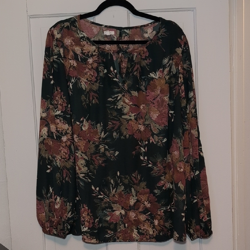 Maurices Brown and Red Long Sleeve Relaxed Blouse